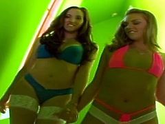 Two bootyful lesbians hook up for steamy sex games. They demonstrate their curvy bodies in hot lingerie and stockings before they proceed to tongue fucking their soaking pussies.