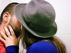 See a lovely brunette belle making out with her man before he pounds her hot pussy balls deep into a superb orgasm in the bathroom.