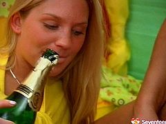 Appealing girl with pretty face and fit slim body is fucking hard in old young fuck porn clip. So she is sucking hard dong deepthroat mixing the cum juice with champagne.