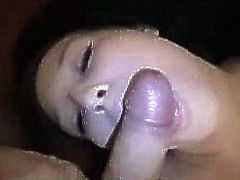 This babe's boyfriend films her face and shows a little bit of her hand stroking his dong. He cums inside her mouth.