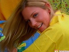 This blond teen chick is pretty fresh faced porn model. She is showing how good she is in cock sucking action. So she takes hard cock deep in her throat until gagging. Then she is rammed bad in her twat from behind.