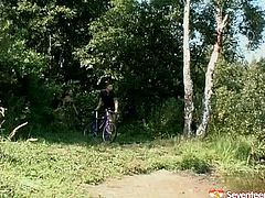 European babe with ponytails is pleasing her coochie chilling in the public park. Horny dude joins her to please her lust. So she greedily sucks his dick deepthroat. Hot outdoor quickie scene presented by Seventeen Video.