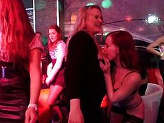 Sexy lesbians dancing in club
