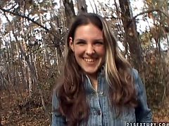 Slutty straight haired chick doesn't mind to pee on cam right outdoors. Then horny pale chick is taken home, where she strips on cam with delight to show her natural small tits while sitting on the couch.