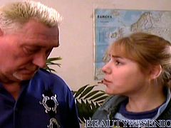 Cute pretty teen Lisa provides disgusting fat gaffer Gunther with a blowjob