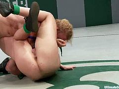 Bryn Blayne and Darling are having a struggle on tatami. The blonde wins and fucks the brunette's cunt with a strapon.
