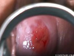 I guess this arousing blond fairy is having her period as you can see it through gynecological speculum, however it doesn't stop her from steamy masturbation with a dildo in sultry solo sex video by 21 Sextury.