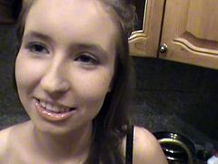 This hot brunette teen starts the party making out with her man in the kitchen. Then watch her stripping off before he pounds her pussy into kingdom come over the table. Amateur teen sex doesn't get any better!