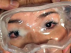Alluring japanese babe gets filled with cream during amazing session of asian bukkake