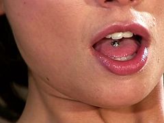 Pierced brunette Viktoria enjoys pounding her pussy with a dildo
