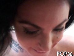 Cute babe sucks a dick and rides it pov style