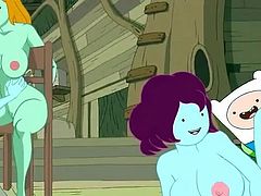 Jake is out on an adventure so Finn has the treehouse all to himself. He invites over Marceline and her Vampire friends for an hardcore orgy. Finn fucks his Vampire crush's pussy from behind while the other vampires lick each other's nipples.