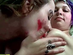 Naked emo girls swallows their own piss! Watch them painting their faces like clowns and having great fun drinking fresh piss!