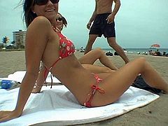 Be pleased with two sexy babes in bikini. They swim and take sun bathes. Cute girls with sexy bodies are worthy of your attention right here and right now.