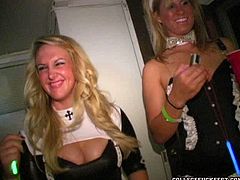 Funny girls are having sex fun after midnight party