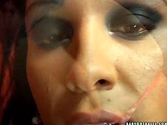 Lustful bitch Dominique is dirty shemale whore. She poses on camera wearing sassy red thongs. Then Dominique gets down on her knees sucking big cock deepthroat. Kinky porn clip presented by 21 Sextury.