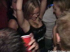 This crazy college party with a whole group of chicks getting drunk goes nasty as soon as one of the girls starts licking tits.