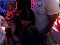 Very horny party sluts dancing erotically and fucking in a sexual orgy in club