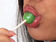 Dude, are you longing to jizz at once? Then you're welcome to enjoy Pornstar sex clip. Wondrous busty brunette with flossy ass goes solo. She switches from sucking a lollipop to fucking her pussy with a dildo right on the couch.