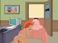 Lois has visited Peter at his office in the Pawtucket brewery. She gets his dick hard and pulls off his pants. Then, she pulls his cock out and gives him a blowjob in the office. She deep throats his cock and makes him moan. Will he cum in her mouth?