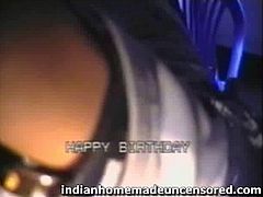 She is ready to celebrate her birthday with her boyfriend and sucks his cock in this homemade amateur video!