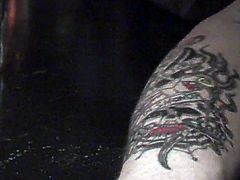 Hussy blonde wearing gasses gives blow job to one tattooed stud standing on her knees. You can enjoy her perfect sucking skills in pov sex tube video.