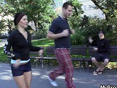 She was jogging in the park, but suddenly her ankle got twisted. Her boyfriend's best friend was there and decided to cure not only her leg, but her tight pussy too!