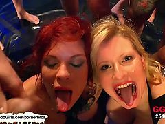 Watch busty redhead and blonde German sluts getting gangbanged by some very nasty players. They can't wait to get their mouths and pussies fucked and their faces bukkaked.