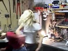 Watch two slutty blondes catfighting at work. The loser gets her mouth stuffed with cock and her pussy banged balls deep into kingdom come by a horny engineer.