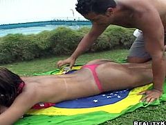 Slutty Brazilian chick takes her bikini off and gets her vagina licked. After that she also gets fucked rough in POV scenes.