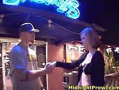 Frisky blond chic heads to the CD store where a bunch of kinky dudes ask her to get undressed for 50 bucks and she is ready to do it. She takes off her clothes flashing her baggy tits in gangbang sex video by Pornstar.