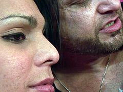 Nasty brunette teeny is seduced by horny dude that is double of her age. So she takes the prick in her mouth sucking not wanting to upset him.
