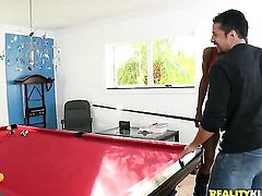 Piercings black has fire in her eyes as she milks cum loaded ram rod of her dude