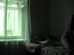 Eagerly voyeur watches horny couple having intense sex in their bedroom