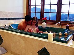 Romantic date in a hot tub ends up with an ardent blowjob. Skanky brunette student clings to massive cock of her lover to give it a zealous blowjob before he takes her doggy style in steamy sex scene by Mofos Network.