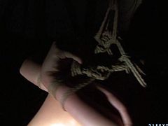 Incredibly horny mistress binds her sex slave in rope