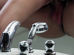 Tempting sex scene of wondrously attractive GF having passionate sex with her man in the bathroom. Slim girlfriend with big natural tits gets her shaved punani polished properly. Later on she gets on top of solid pecker stretching her pussy lips.