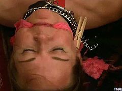 Kinky girls get chained and whipped by their masters. After that they suck dicks and get their pussies drilled.