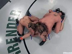 Three horny chicks have wild lesbian sex in a ring