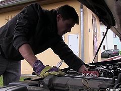 Tomm called in for a guy, to fix his car, but when he saw him, he thought that he's good at something else except mechanics! The pretty brunette guy raised Tomm's cock, so he invited him in the house, where he offered his dick. Tomm sucked the mechanic, but will he receive a load and a bill?