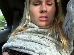 Blonde girl shows her small tits in the street for cash. Then she also sucks the guy off and gets fucked. Zuzana also gets her pussy filled with cum.