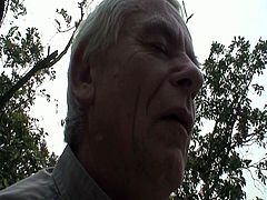 Incredible hot outdoor wicked game where nasty blonde chick gets screwed by a perverted grandad as granny is  watching and touching her old cunt and big boobs.