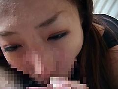 Asian teen babe grabs his meat with her cock hungry lips and blows it. See that angry cock goes deep inside her mouth until she is ready to swallow his cumload.