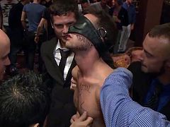This guy was very naughty, so the boys gathered around him and gave him a lesson, hard to forget. They've tied him up, blindfolded and wrote on his body and face. After they've finished with that humiliation, the guys started to roughly mouth fuck our cute boy. Wanna see, what they've did to him?