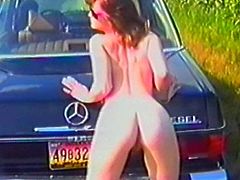 Sizzling retro bunny is having some car sex and a bit of outdoors. She asks him to pull over and gives him a nice blowjob!