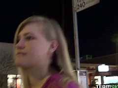 One shameless blonde teen in slutty pink dress walks around the bookstore flashing her big boobies and her delicious bald pussy.