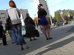 Needy voyeur enjoys watching hottie's panties during public outdoor upskirt session