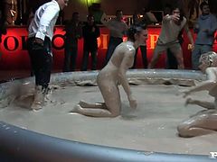 These mess loving chicks have their own way of finding pleasure, covering themselves in mud they start sucking this stud's stiff cock. Press play and I'm kinda sure you will enjoy watching this hot sex video.