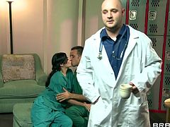 Watch this horny and busty nurse getting fucked really hard in her wet and tight pussy by her friend colleague in Brazzers Network sex clips.