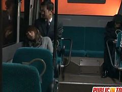 Japanese girl wakes up in the bus because someone fondles her boobs and pussy. Then she gives a blowjob to that guy and gets fucked in her pussy.